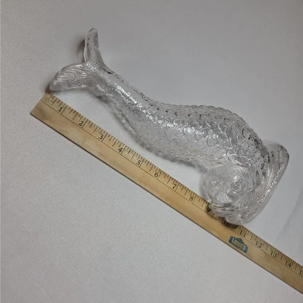 Vintage 1970s Clear Molded Glass Fish Carafe Vase Decanter Koi Carp Pitcher 10